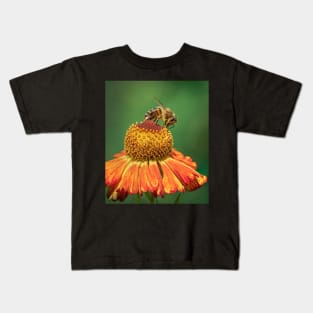 Honeybee on Helenium Flower with Green Background Kids T-Shirt